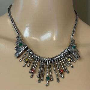 Vtg Taxco Mexico 950 Silver Multi-Gemstone Bib Necklace